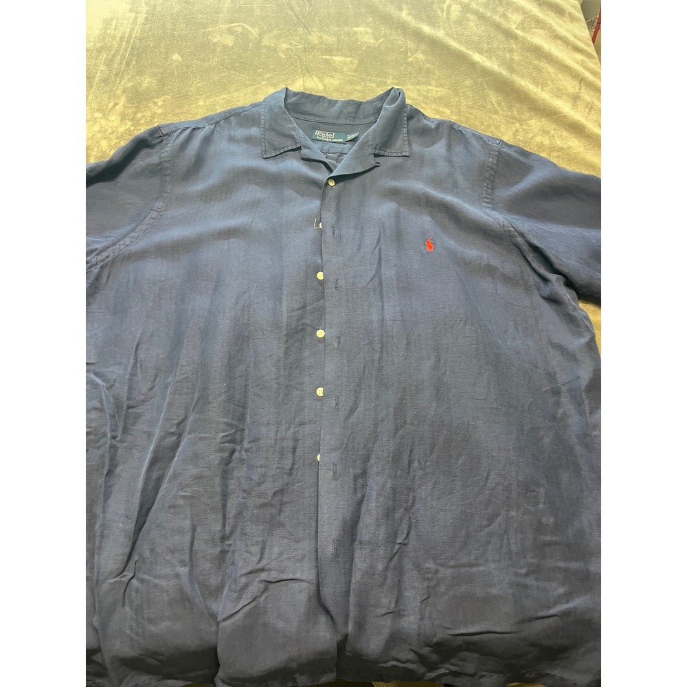 Polo Ralph Lauren 2XLT Tall Blue Linen Camp Button Up Short Sleeve Shirt